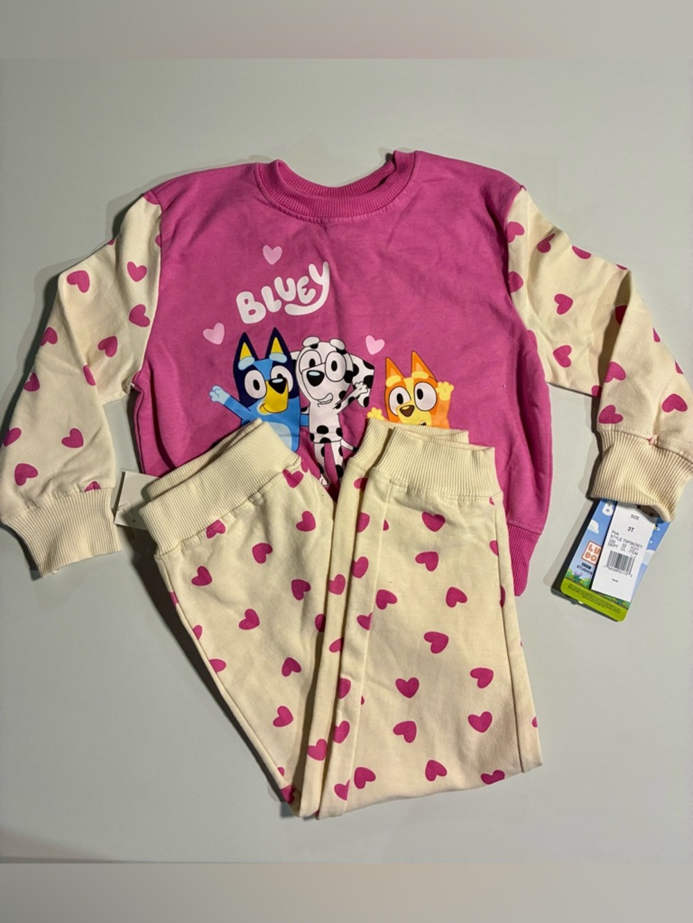 Bluey Girls’ Pink Heart Bluey Sweatshirt & Pants Set
